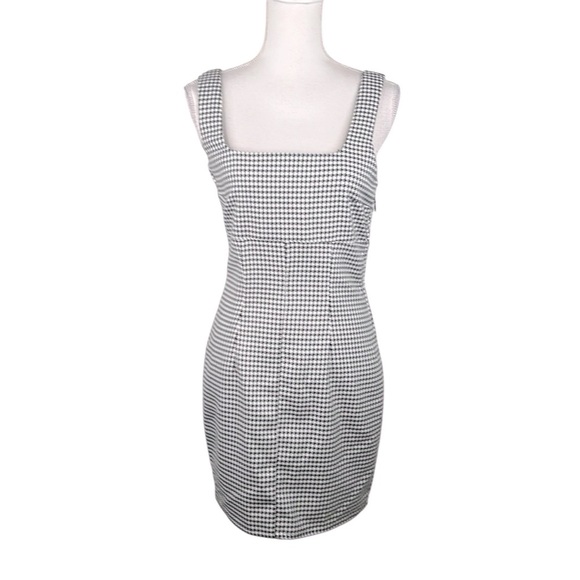 H&M Black & White Houndstooth Y2K 90's Grunge Sleeveless Mini Dress Size Small - Picture 1 of 6